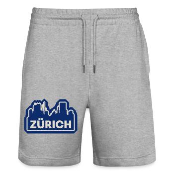 Zurich Skyline Silhouette - Stanley/Stella Trainer Unisex Organic Jogging Shorts - heather grey - Front - Nik (191cm) & Marisol (170cm)