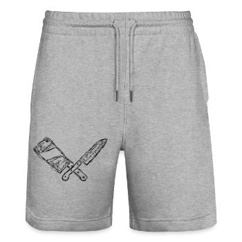 Messer und Hackbeil Zeichnung - Stanley/Stella Unisex Bio Joggingshorts Trainer  - Grau meliert - Vorne - Nik (191cm) & Marisol (170cm)