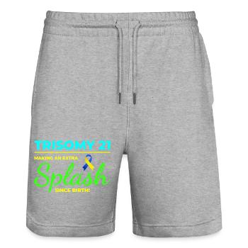 Down-Syndrom-Bewusstsein Trisomie 21 Splash - Stanley/Stella Unisex Bio Joggingshorts Trainer  - Grau meliert - Vorne - Nik (191cm) & Marisol (170cm)