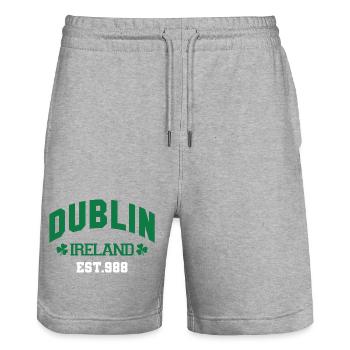 Dublin - Irlande - Short de jogging bio TRAINER Stanley/Stella unisexe - gris chiné - Devant - Nik (191cm) & Marisol (170cm)