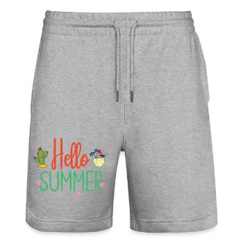 Hello Summer - Stanley/Stella Trainer Unisex Organic Jogging Shorts - heather grey - Front - Nik (191cm) & Marisol (170cm)
