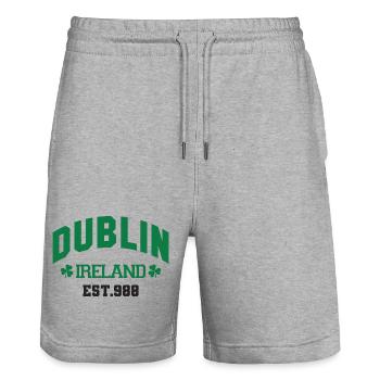 Dublin - Irlande - Short de jogging bio TRAINER Stanley/Stella unisexe - gris chiné - Devant - Nik (191cm) & Marisol (170cm)