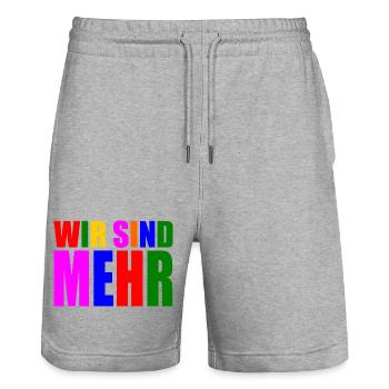 Wir sind mehr - Stanley/Stella Unisex Bio Joggingshorts Trainer  - Grau meliert - Vorne - Nik (191cm) & Marisol (170cm)