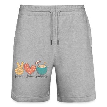 Peace Love Summer - Stanley/Stella Trainer Unisex Organic Jogging Shorts - heather grey - Front - Nik (191cm) & Marisol (170cm)