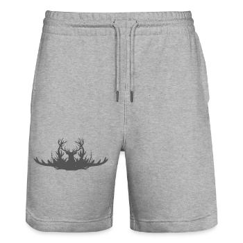 Geweihsilhouette des Hirsches - Stanley/Stella Unisex Bio Joggingshorts Trainer  - Grau meliert - Vorne - Nik (191cm) & Marisol (170cm)
