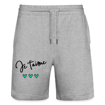 HERZ. HERZ. VALENTINSTAG. LIEBE. LIEBE. PAAR. - Stanley/Stella Unisex Bio Joggingshorts Trainer  - Grau meliert - Vorne - Nik (191cm) & Marisol (170cm)