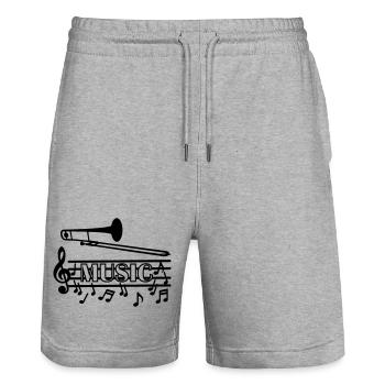 Trombone music logo - Stanley/Stella Trainer Unisex Organic Jogging Shorts - heather grey - Front - Nik (191cm) & Marisol (170cm)