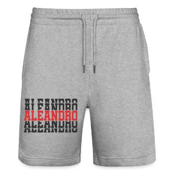 t-shirt Aleandro t-shirt gift stacked text - Stanley/Stella Trainer Unisex Organic Jogging Shorts - heather grey - Front - Nik (191cm) & Marisol (170cm)