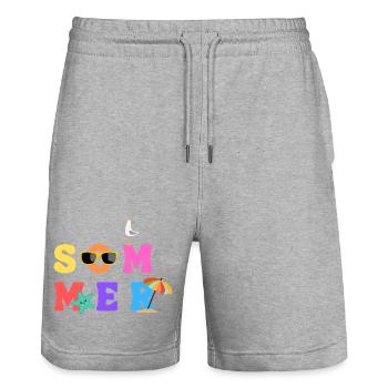 Sommer - Summer - Sommerliebe - Sonne - Sun - Stanley/Stella Trainer Unisex Organic Jogging Shorts - heather grey - Front - Nik (191cm) & Marisol (170cm)