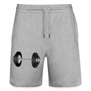 Dumbbell motif for fitness and gym enthusiasts - Stanley/Stella Trainer Unisex Organic Jogging Shorts - heather grey - Front - Nik (191cm) & Marisol (170cm)