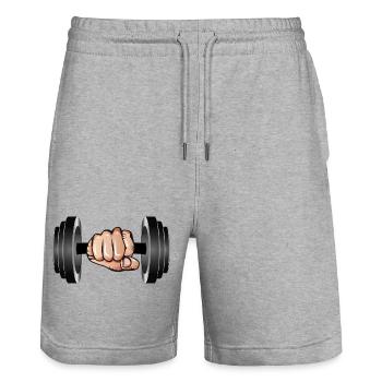 Hantel in der Hand - Gewicht heben für Bodybuilder - Stanley/Stella Unisex Bio Joggingshorts Trainer  - Grau meliert - Vorne - Nik (191cm) & Marisol (170cm)