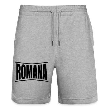 Romana t-shirt t-shirt idée cadeau - Short de jogging bio TRAINER Stanley/Stella unisexe - gris chiné - Devant - Nik (191cm) & Marisol (170cm)