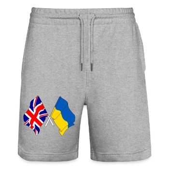 Drapeau de l’Angleterre et drapeau de l’Ukraine - Short de jogging bio TRAINER Stanley/Stella unisexe - gris chiné - Devant - Nik (191cm) & Marisol (170cm)