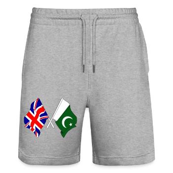 Flag of England and flag of Pakistan - Stanley/Stella Trainer Unisex Organic Jogging Shorts - heather grey - Front - Nik (191cm) & Marisol (170cm)