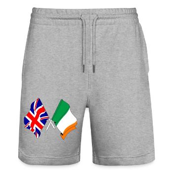 Flag of England and Flag of Ireland - Stanley/Stella Trainer Unisex Organic Jogging Shorts - heather grey - Front - Nik (191cm) & Marisol (170cm)