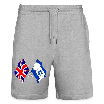 Flag of England and Flag of Israel - Stanley/Stella Trainer Unisex Organic Jogging Shorts - heather grey - Front - Nik (191cm) & Marisol (170cm)