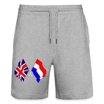 Flag of England and flag of the Netherlands - Stanley/Stella Trainer Unisex Organic Jogging Shorts - heather grey - Front - Nik (191cm) & Marisol (170cm)