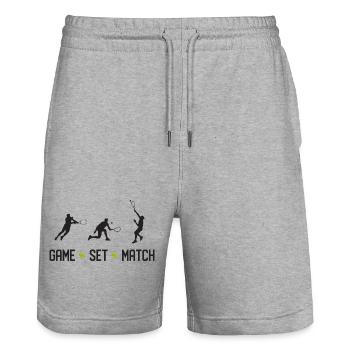 Tennis - Game Set Match - Stanley/Stella Trainer Unisex Organic Jogging Shorts - heather grey - Front - Nik (191cm) & Marisol (170cm)