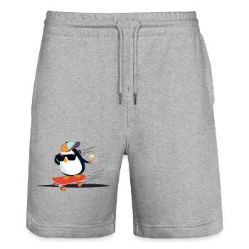 Cooler Pinguin auf Skateboard - Stanley/Stella Unisex Bio Joggingshorts Trainer  - Grau meliert - Vorne - Nik (191cm) & Marisol (170cm)
