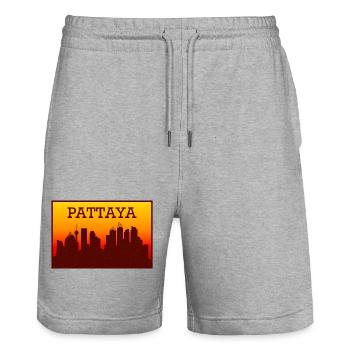 Pattaya Skyline Sonnenuntergang - Stanley/Stella Unisex Bio Joggingshorts Trainer  - Grau meliert - Vorne - Nik (191cm) & Marisol (170cm)