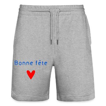 OMA. MUTTERTAG. ALLES GUTE ZUM OMA-TAG. ICH LIEBE DICH - Stanley/Stella Unisex Bio Joggingshorts Trainer  - Grau meliert - Vorne - Nik (191cm) & Marisol (170cm)