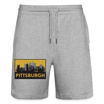 Pittsburgh Silhouette Gold - Stanley/Stella Unisex Bio Joggingshorts Trainer  - Grau meliert - Vorne - Nik (191cm) & Marisol (170cm)