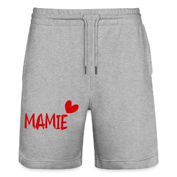 MAMIE. GRAND-MERE. FÊTE DES MÈRES. BONNE FÊTE - Short de jogging bio TRAINER Stanley/Stella unisexe - gris chiné - Devant - Nik (191cm) & Marisol (170cm)