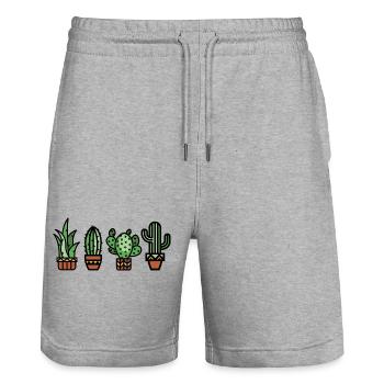 Cactus houseplant comic color botany love - Stanley/Stella Trainer Unisex Organic Jogging Shorts - heather grey - Front - Nik (191cm) & Marisol (170cm)