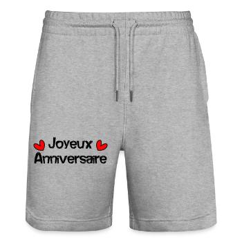 JOYEUX ANNIVERSAIRE - Short de jogging bio TRAINER Stanley/Stella unisexe - gris chiné - Devant - Nik (191cm) & Marisol (170cm)