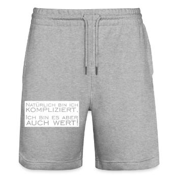 Of course I'm complicated - Stanley/Stella Trainer Unisex Organic Jogging Shorts - heather grey - Front - Nik (191cm) & Marisol (170cm)