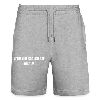 Ohne Bier sag ich gar nichts! - Stanley/Stella Unisex Bio Joggingshorts Trainer  - Grau meliert - Vorne - Nik (191cm) & Marisol (170cm)