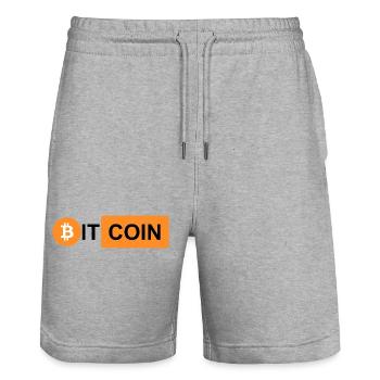 Krypto Bitcoin BTC prn 3 - Stanley/Stella Unisex Bio Joggingshorts Trainer  - Grau meliert - Vorne - Nik (191cm) & Marisol (170cm)
