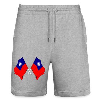 Deux drapeaux croisés depuis Taïwan - Short de jogging bio TRAINER Stanley/Stella unisexe - gris chiné - Devant - Nik (191cm) & Marisol (170cm)