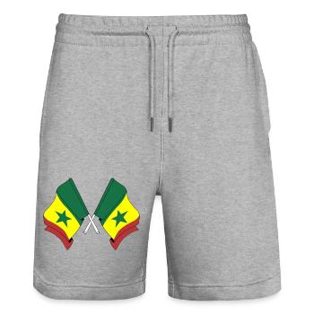 Deux drapeaux croisés du Sénégal - Short de jogging bio TRAINER Stanley/Stella unisexe - gris chiné - Devant - Nik (191cm) & Marisol (170cm)