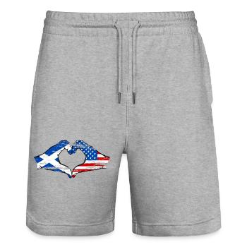 Scotland USA Flag Hands Heart Shape Used - Stanley/Stella Trainer Unisex Organic Jogging Shorts - heather grey - Front - Nik (191cm) & Marisol (170cm)