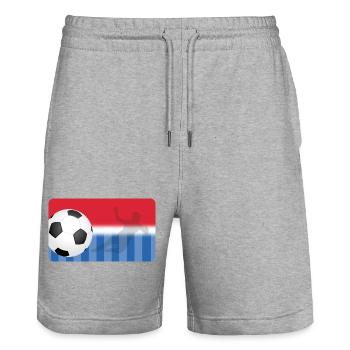 Football - rouge bleu - joueur de football - Short de jogging bio TRAINER Stanley/Stella unisexe - gris chiné - Devant - Nik (191cm) & Marisol (170cm)