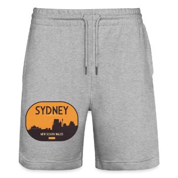 Sydney skyline in orange sunset - Stanley/Stella Trainer Unisex Organic Jogging Shorts - heather grey - Front - Nik (191cm) & Marisol (170cm)