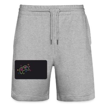 Manette de jeu colorée sur fond noir - Short de jogging bio TRAINER Stanley/Stella unisexe - gris chiné - Devant - Nik (191cm) & Marisol (170cm)