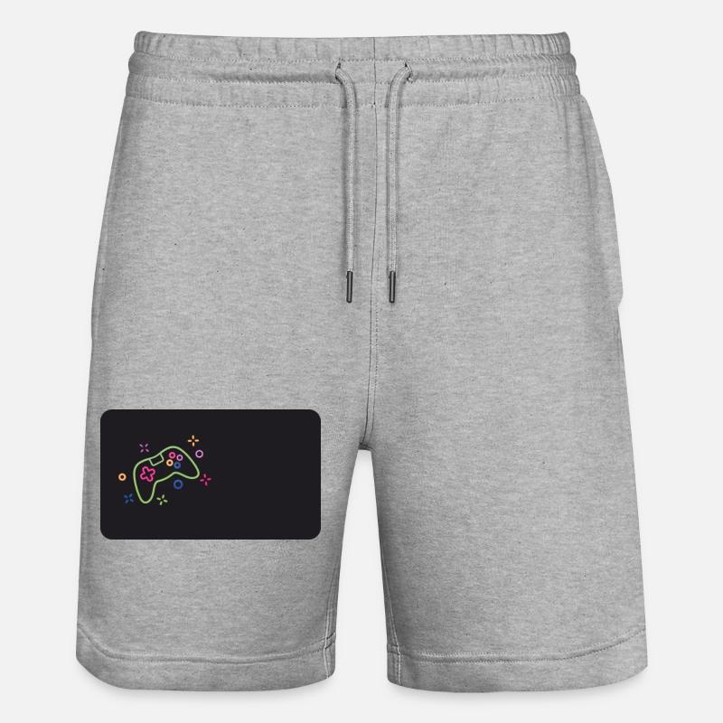 Bunter Spielecontroller auf schwarzem Hintergrund - Stanley/Stella Unisex Bio Joggingshorts Trainer  - Grau meliert
