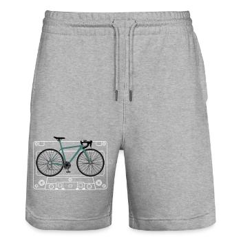Impression de plan de vélo sarcelle - Short de jogging bio TRAINER Stanley/Stella unisexe - gris chiné - Devant - Nik (191cm) & Marisol (170cm)