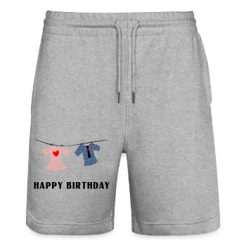 HAPPY BIRTHDAY - Short de jogging bio TRAINER Stanley/Stella unisexe - gris chiné - Devant - Nik (191cm) & Marisol (170cm)