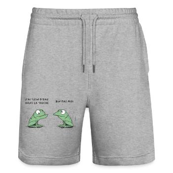 grenouilles j'ai plein d'eau dans la bouche - Short de jogging bio TRAINER Stanley/Stella unisexe - gris chiné - Devant - Nik (191cm) & Marisol (170cm)