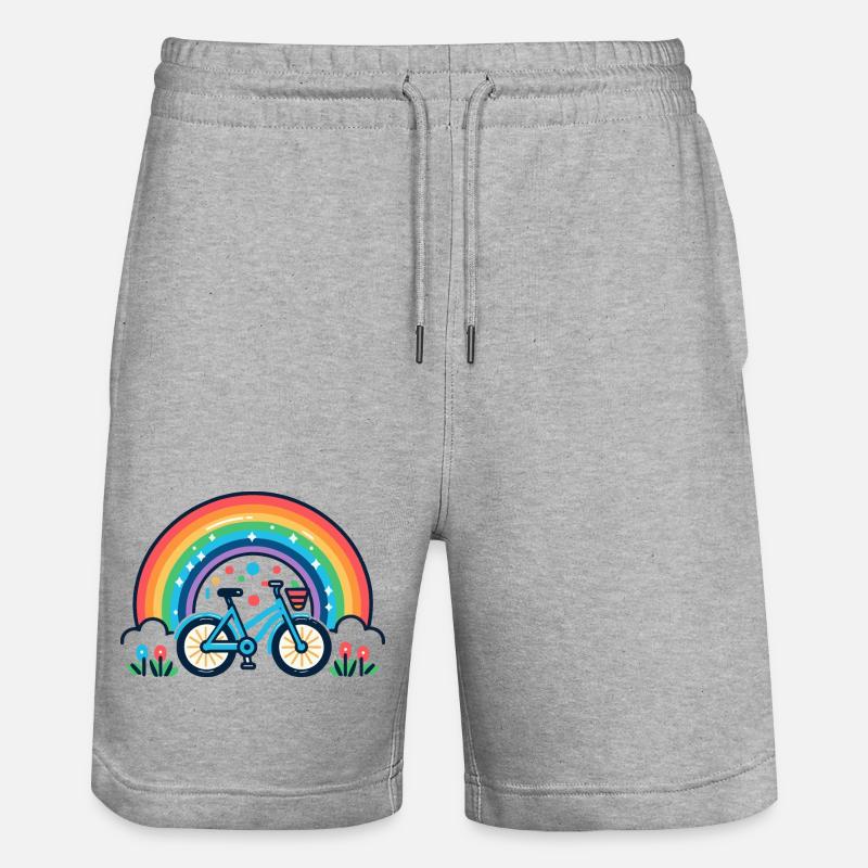Rainbow Bicycle Joy Design - Stanley/Stella Trainer Unisex Organic Jogging Shorts - heather grey