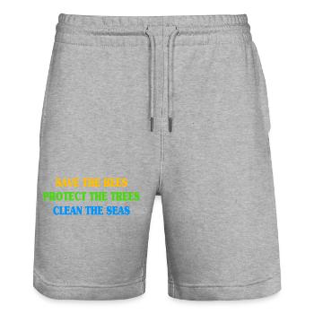 Environmental Protection Animal Welfare Cool Saying Nature - Stanley/Stella Trainer Unisex Organic Jogging Shorts - heather grey - Front - Nik (191cm) & Marisol (170cm)