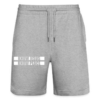 Know Jesus Know Peace No Hate Christian Bible Love - Stanley/Stella Trainer Unisex Organic Jogging Shorts - heather grey - Front - Nik (191cm) & Marisol (170cm)