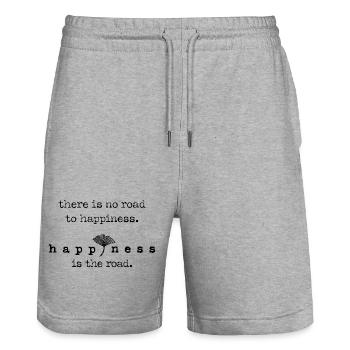 There is no road to happiness is the road – Ginkgo - Stanley/Stella Unisex Bio Joggingshorts Trainer  - Grau meliert - Vorne - Nik (191cm) & Marisol (170cm)