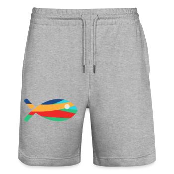 POISSON - Short de jogging bio TRAINER Stanley/Stella unisexe - gris chiné - Devant - Nik (191cm) & Marisol (170cm)