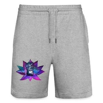 Lotus with Soul Tree – Spiritual Illustration - Stanley/Stella Trainer Unisex Organic Jogging Shorts - heather grey - Front - Nik (191cm) & Marisol (170cm)