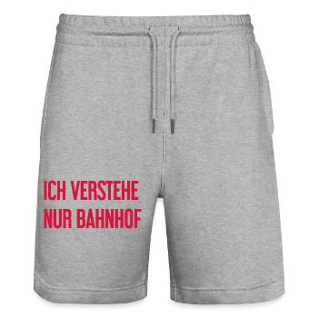 Ich verstehe nur Bahnhof - Stanley/Stella Unisex Bio Joggingshorts Trainer  - Grau meliert - Vorne - Nik (191cm) & Marisol (170cm)