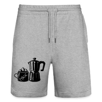 Coffee Hike - Espresso de montagne [Noir] - Short de jogging bio TRAINER Stanley/Stella unisexe - gris chiné - Devant - Nik (191cm) & Marisol (170cm)